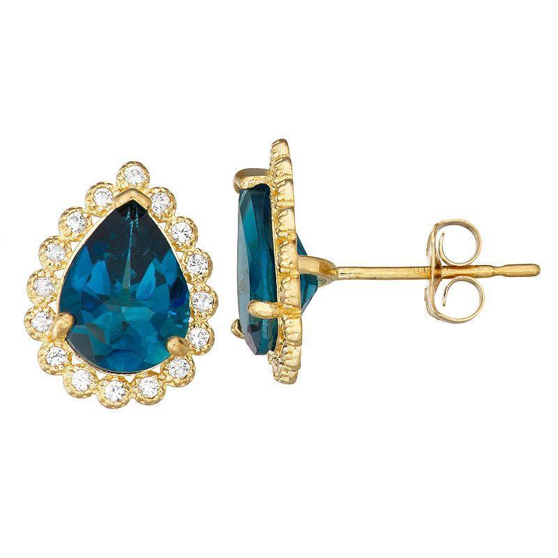 Designs by Gioelli 10k Gold Gemstone Teardrop Halo Stud Earrings, Womens, Blue Product Image