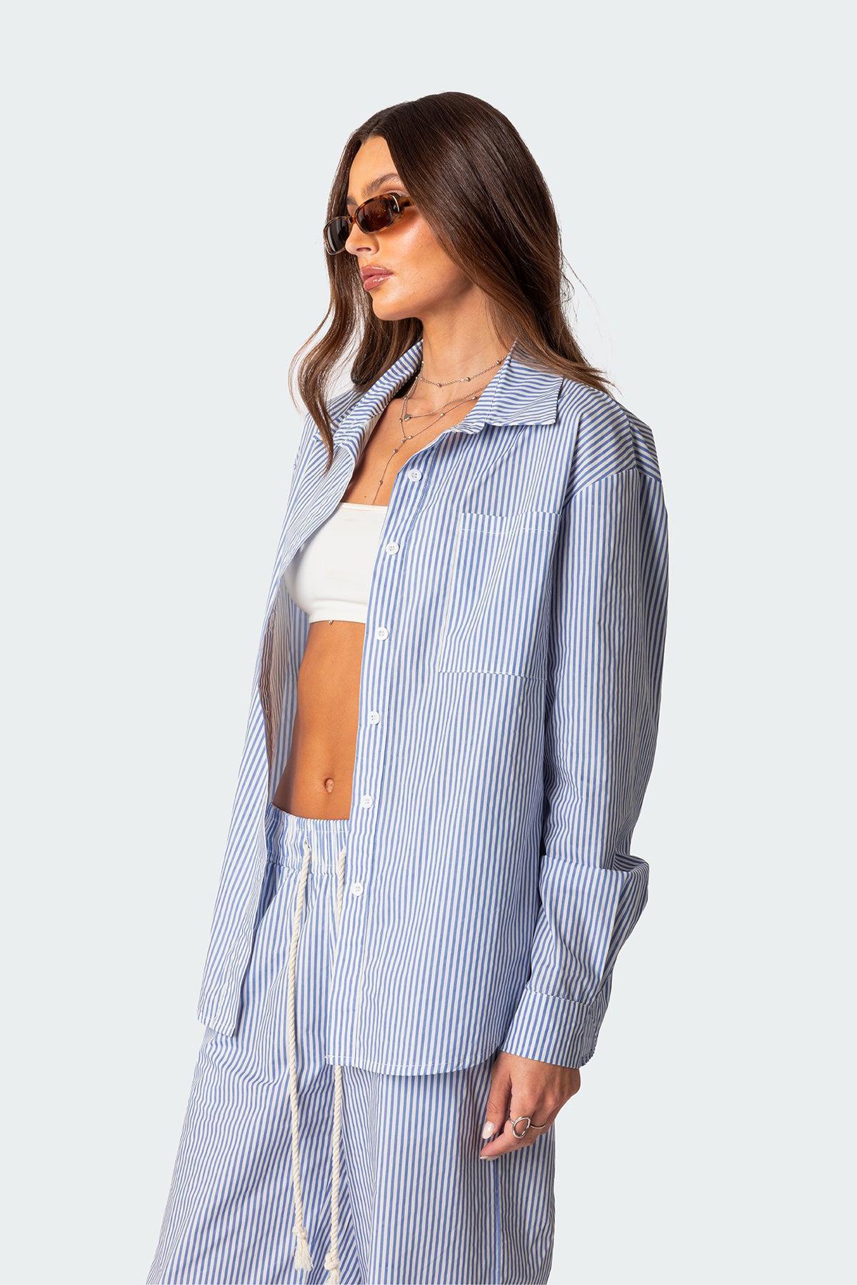 Oversized Pinstripe Button Up Shirt Product Image