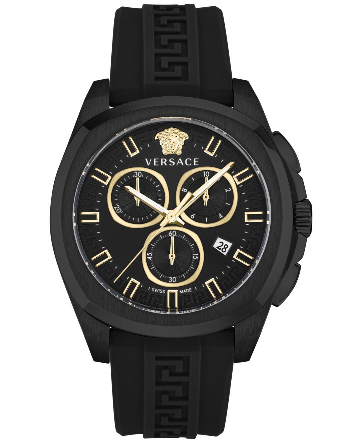 VERSACE Men's Swiss Chronograph Geo Black Silicone Strap Watch 43mm Product Image