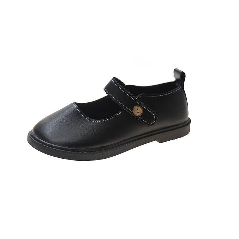 Plain Faux Leather Mary Jane Flats Product Image