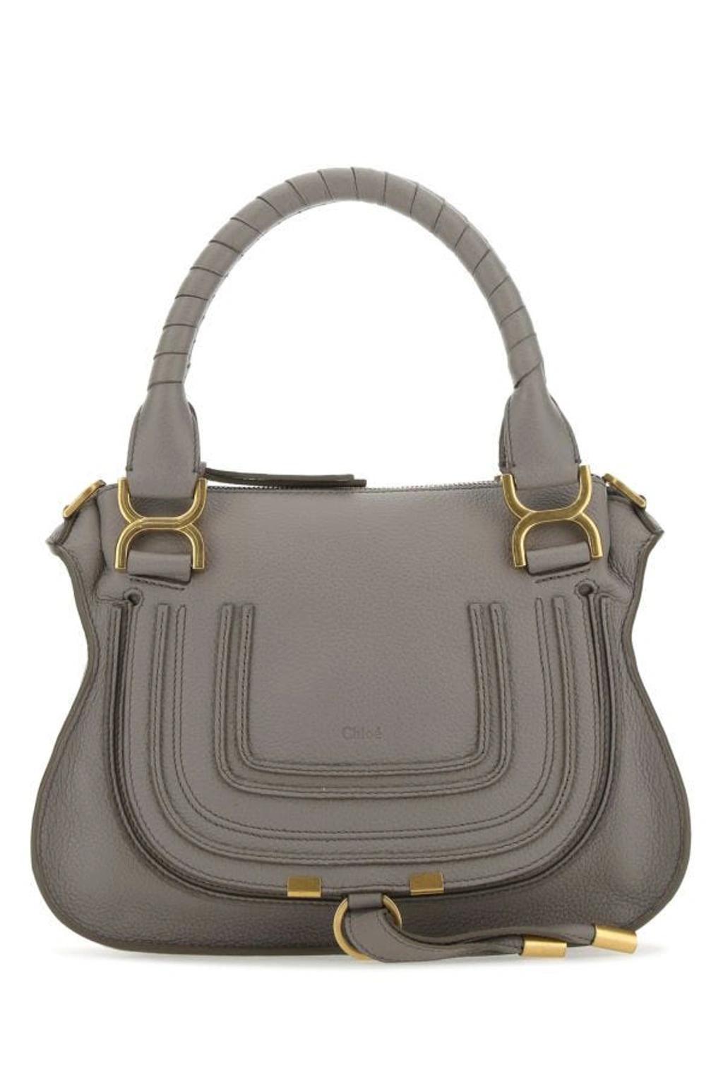 Grey Leather Medium Marcie Handbag In Gray Product Image