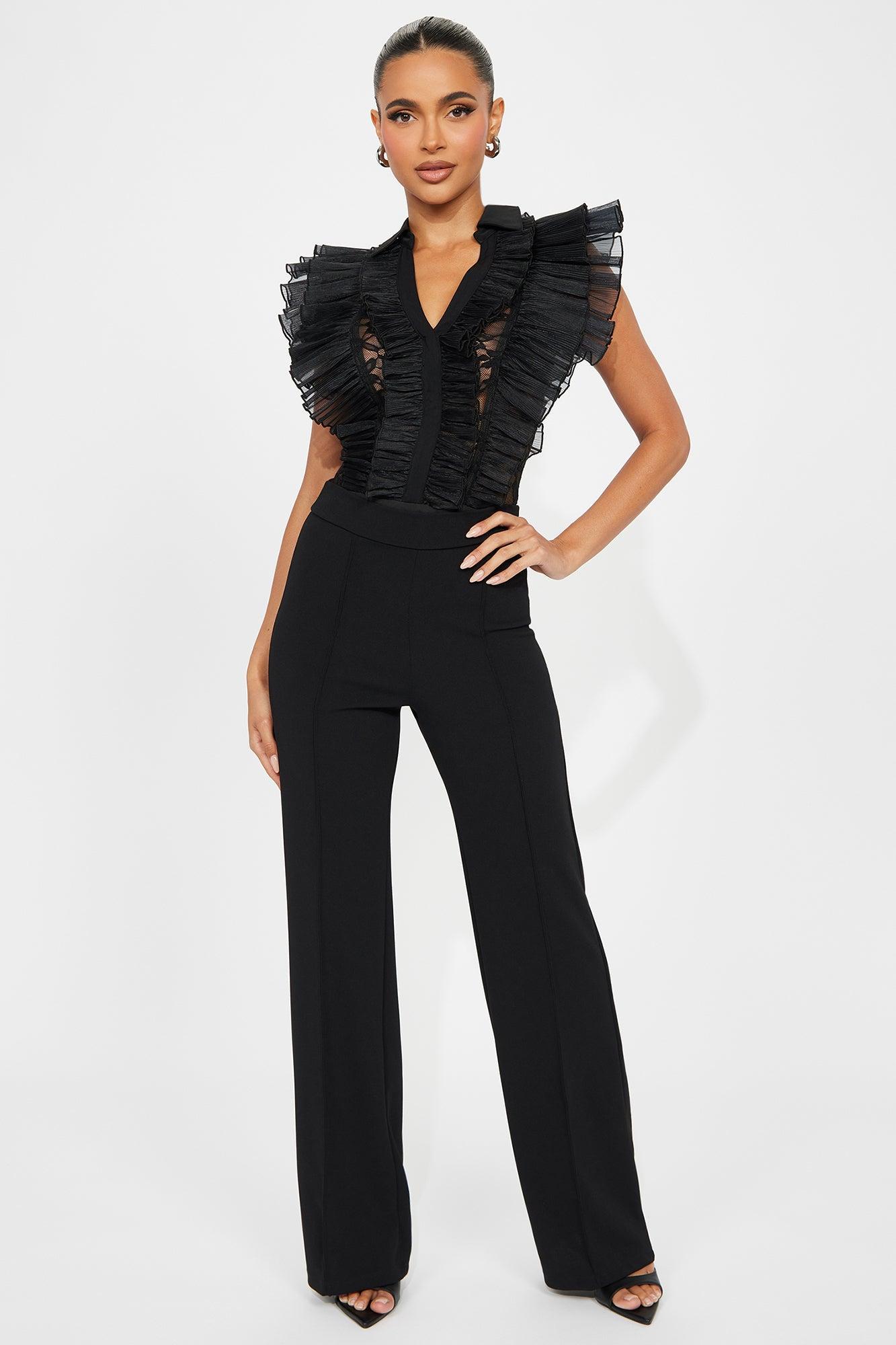 Giving Drama Ruffle Bodysuit - Black Product Image