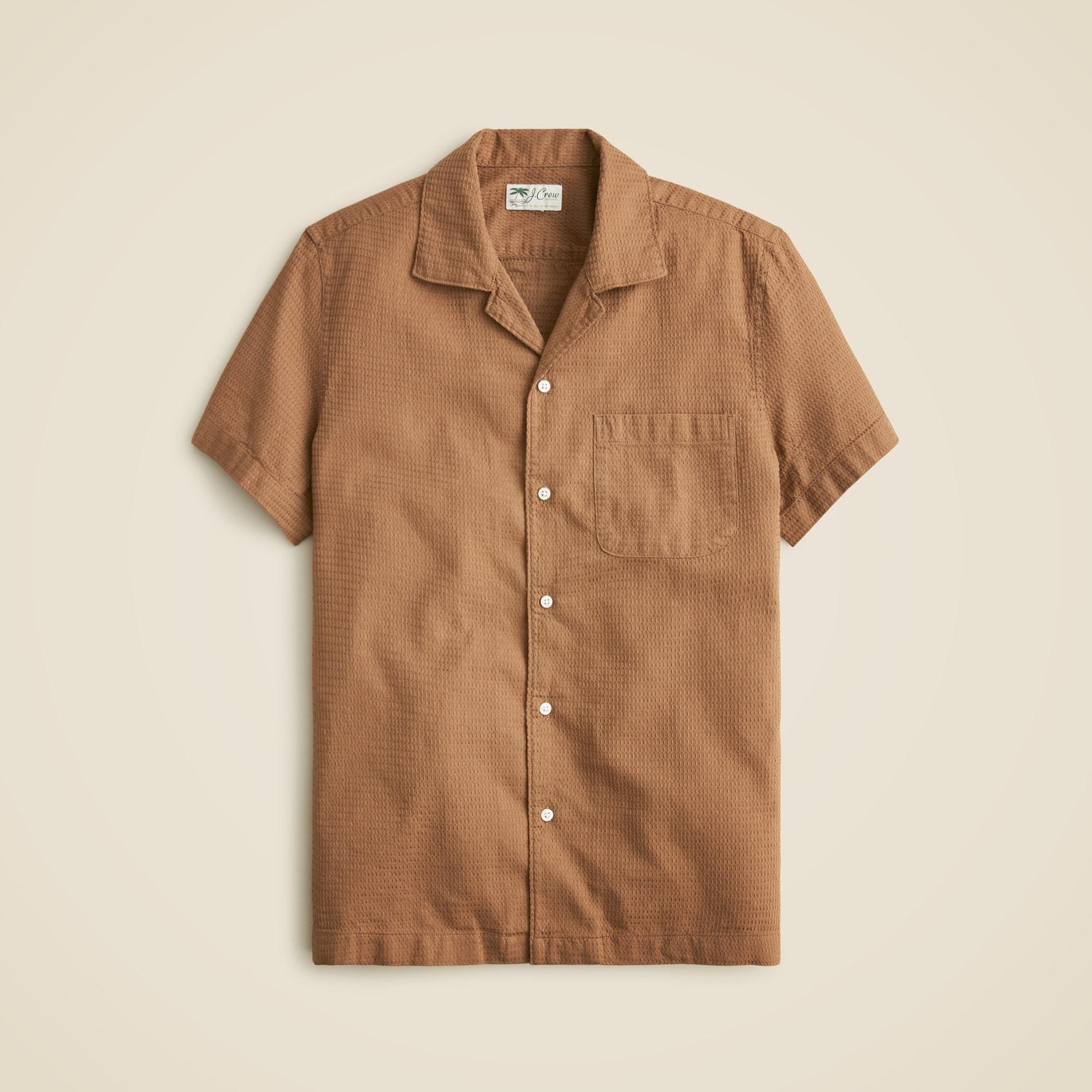 Relaxed short-sleeve textured cotton camp-collar shirt Product Image