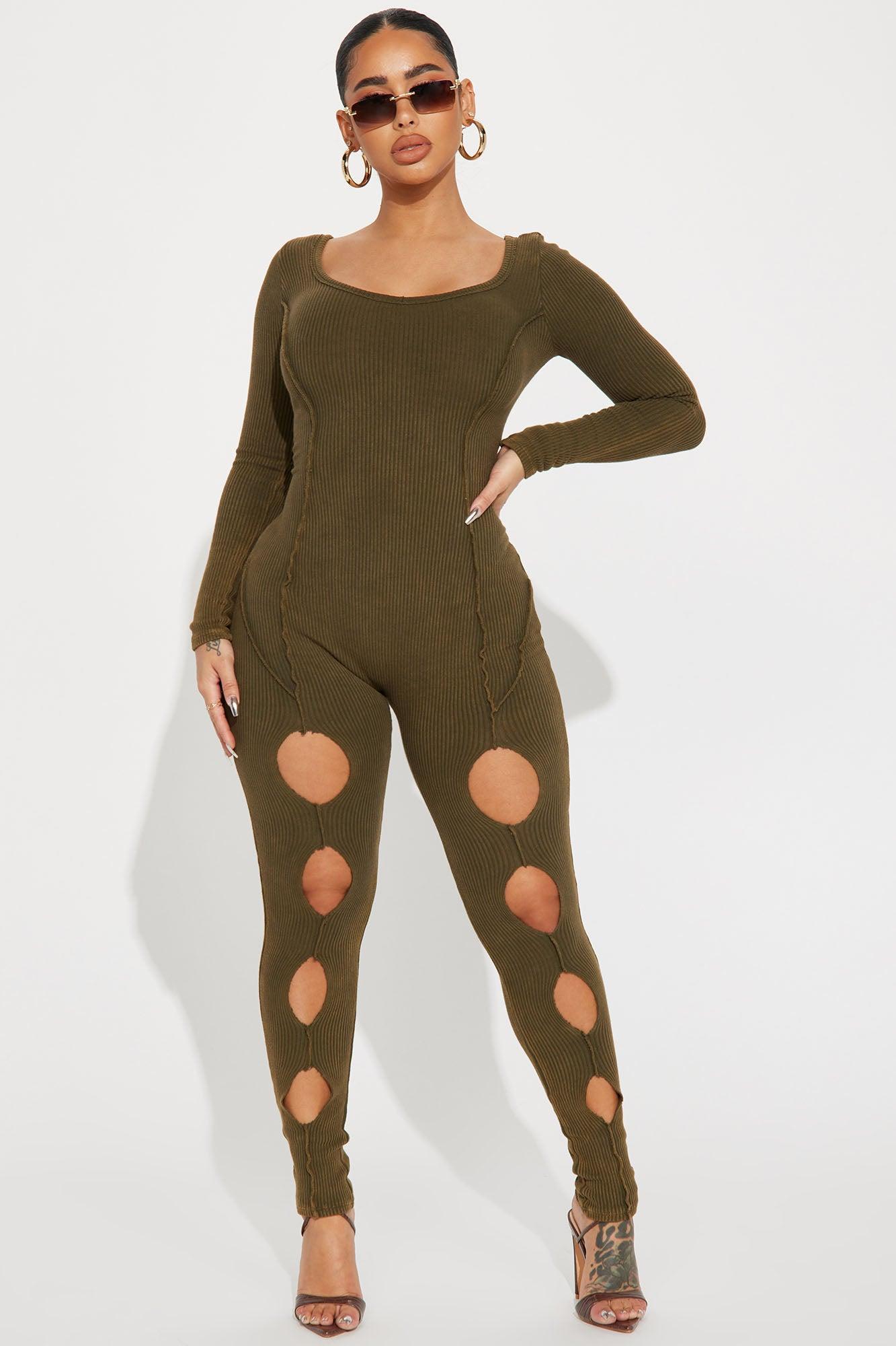 Devin Mineral Wash Rib Jumpsuit - Olive Product Image