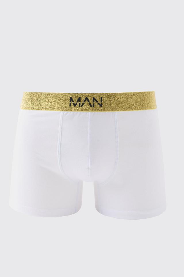 Mens Man Roman Gold Waistband Boxers In White, White Product Image