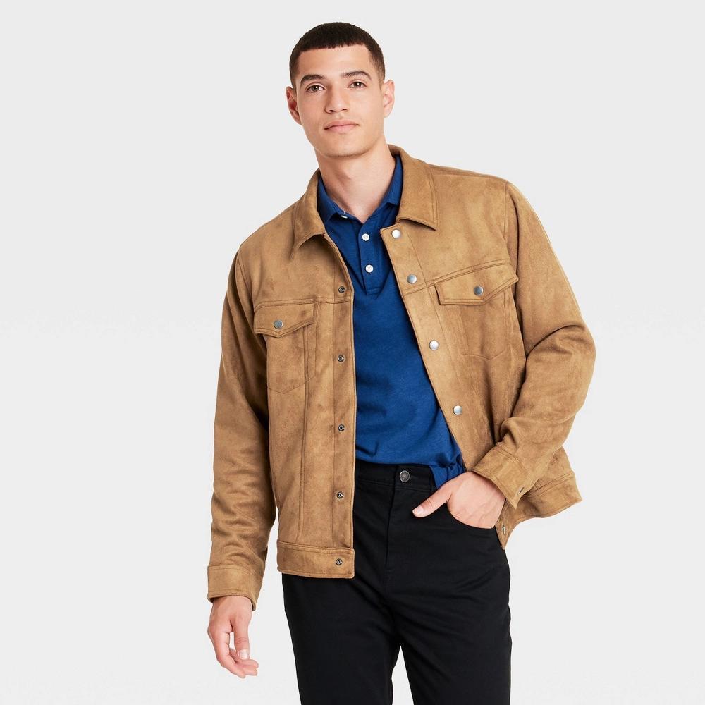 Men's Faux Suede Trucker Jacket - Goodfellow & Co™ Brown L Product Image