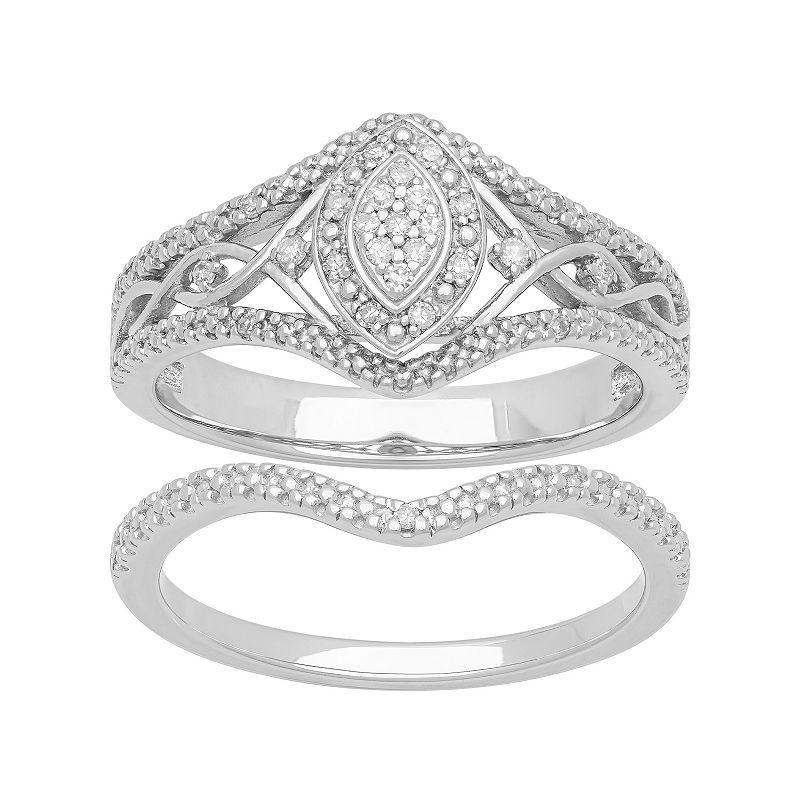 Love Always Sterling Silver 1/10 Carat T.W. Diamond Halo Bridal Set, Womens Product Image