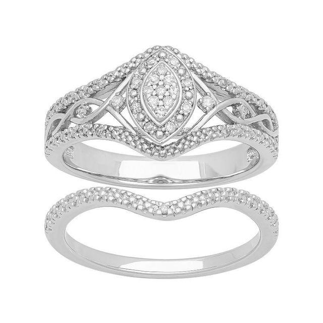 Love Always Sterling Silver 1/10 Carat T.W. Diamond Halo Bridal Set, Womens Product Image