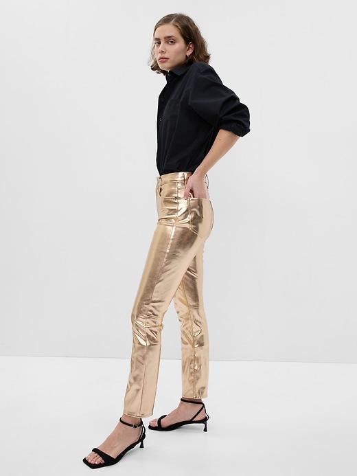 High Rise Vegan Leather Vintage Slim Jeans Product Image