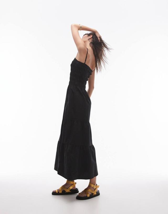 Topshop shirred midi dress in black Product Image