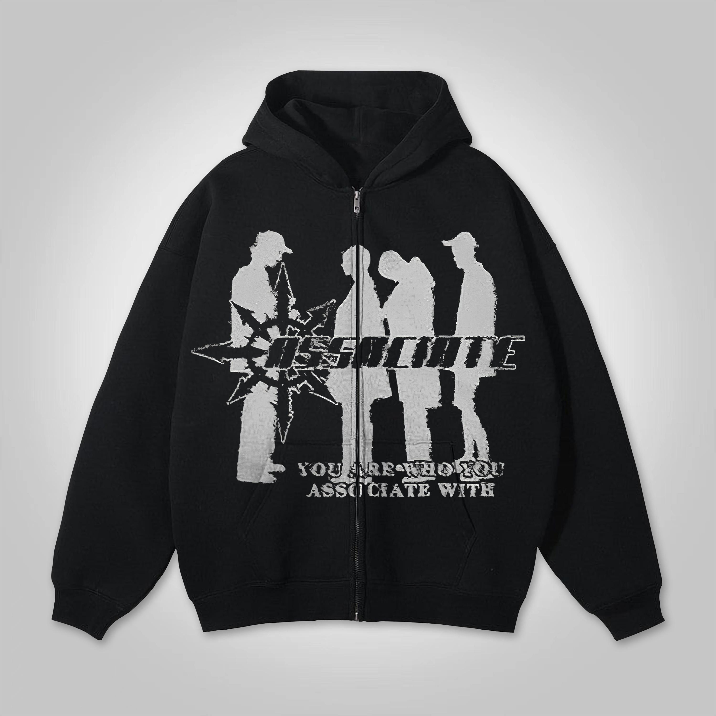 Vintage Associate Shadow Graphic Street Hip Hop Zip Up Hoodie Product Image