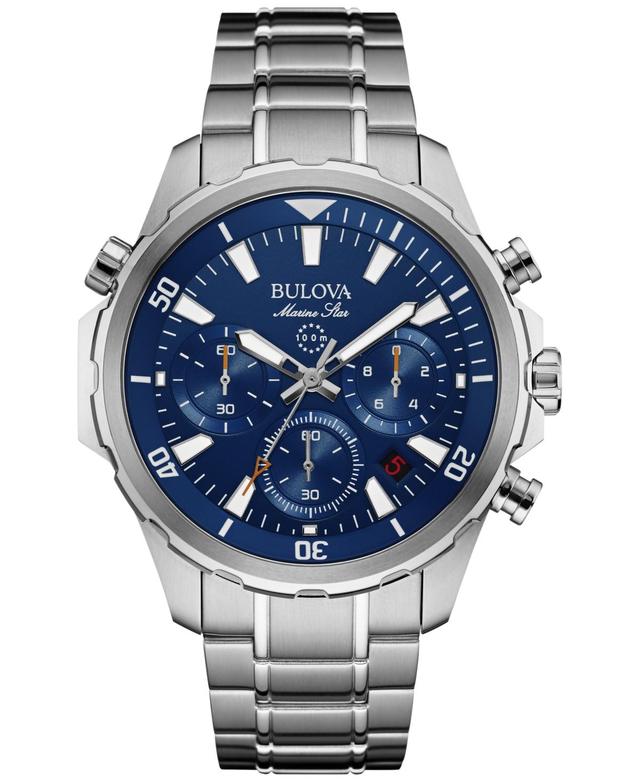 Bulova Mens Marine Star Silver-Tone Blue Dial Watch, Silver Product Image