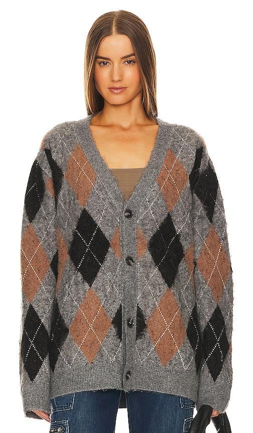 WAO Argyle Sweater Cardigan in grey & black - Grey. Size L (also in M, S, XL/1X). Product Image