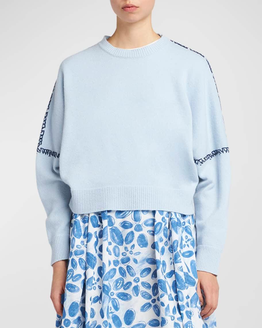 Hand-Embroidered Crewneck Crop Wool-Cashmere Sweater Product Image