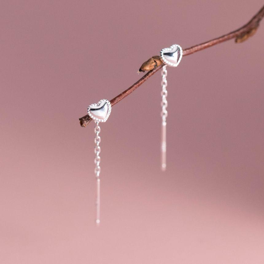 925 Sterling Silver Heart Threader Earring Product Image