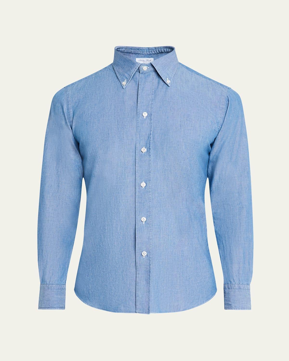 Mens Cotton Chambray Casual Button-Down Shirt Product Image