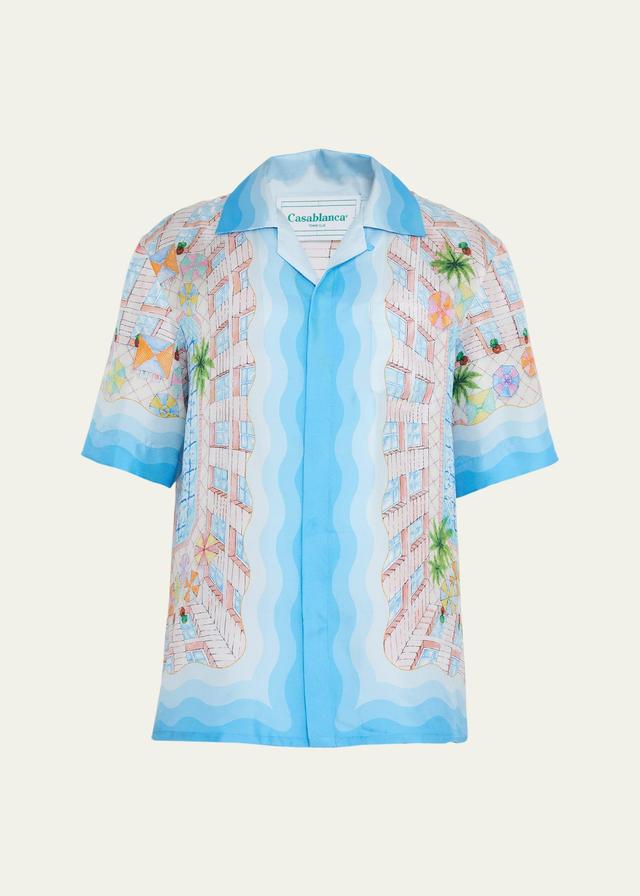 Men's Satin Shirt with Cuban Collar Product Image