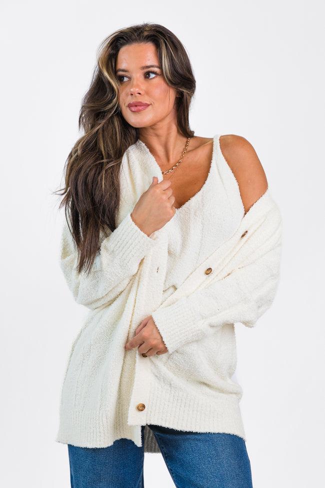 It's All True Ivory Fuzzy Cardigan And Tank Set Product Image