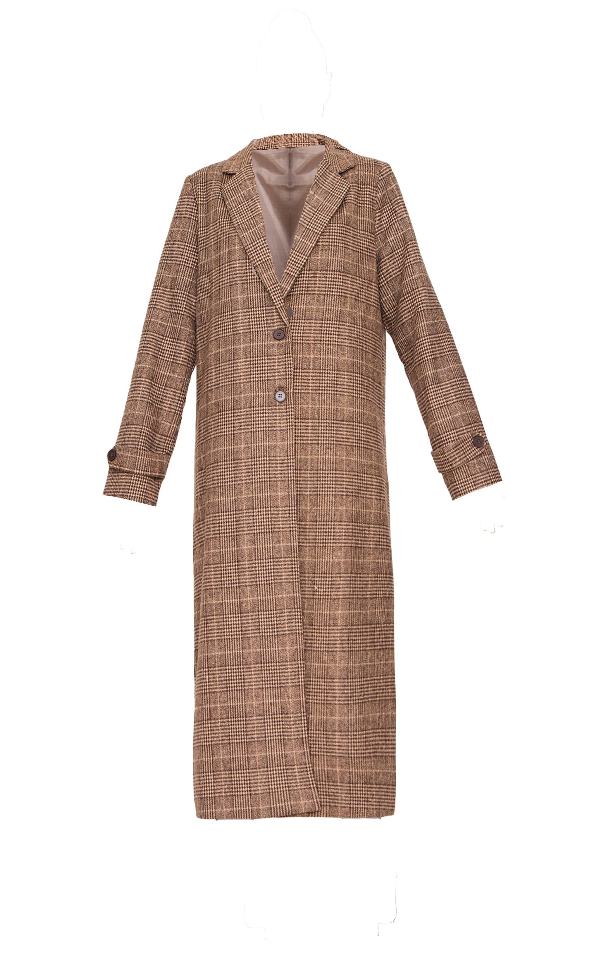  Brown Check Oversized Trench Coat Product Image