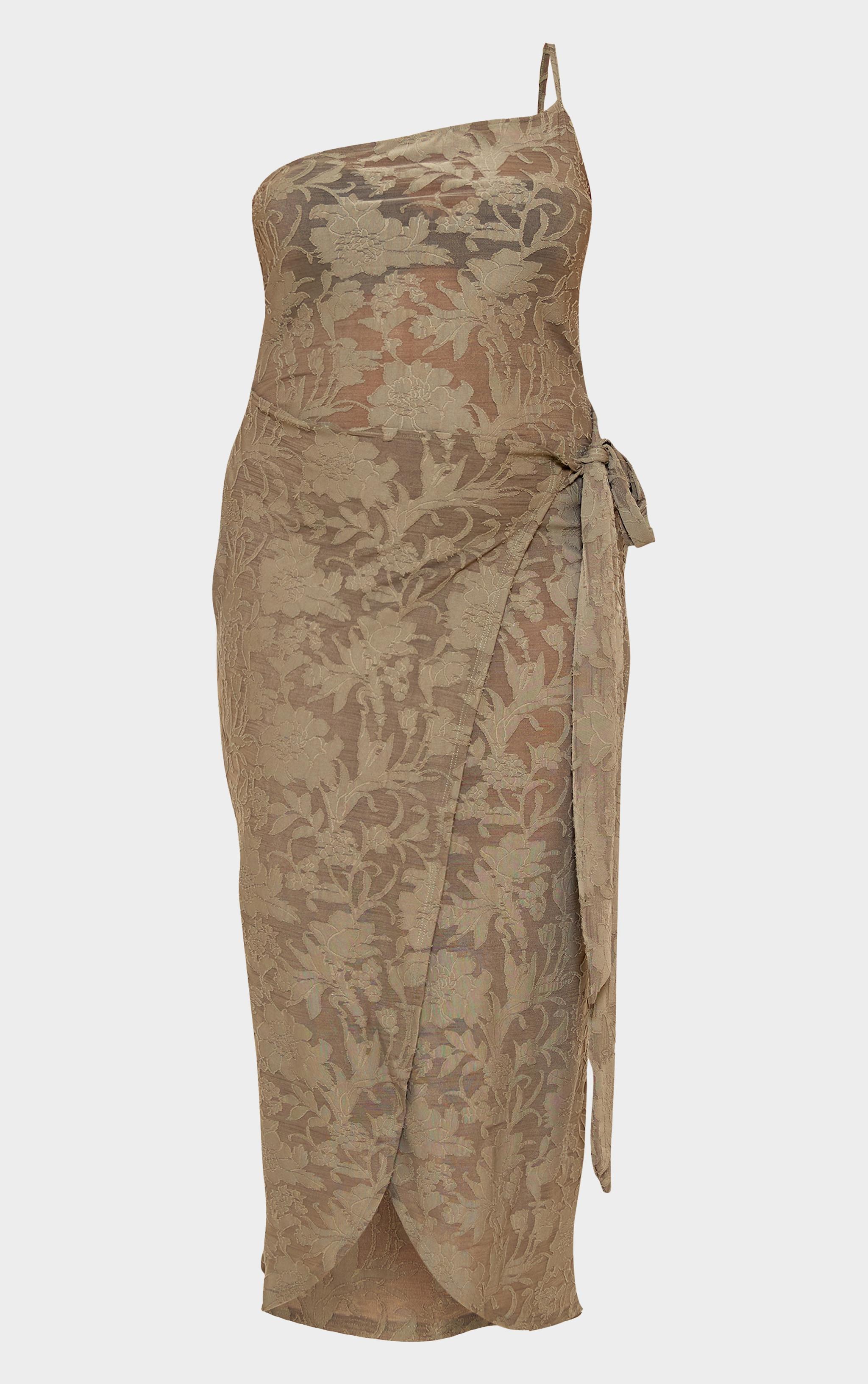 Plus Khaki Floral Tie Side Midi Dress Product Image