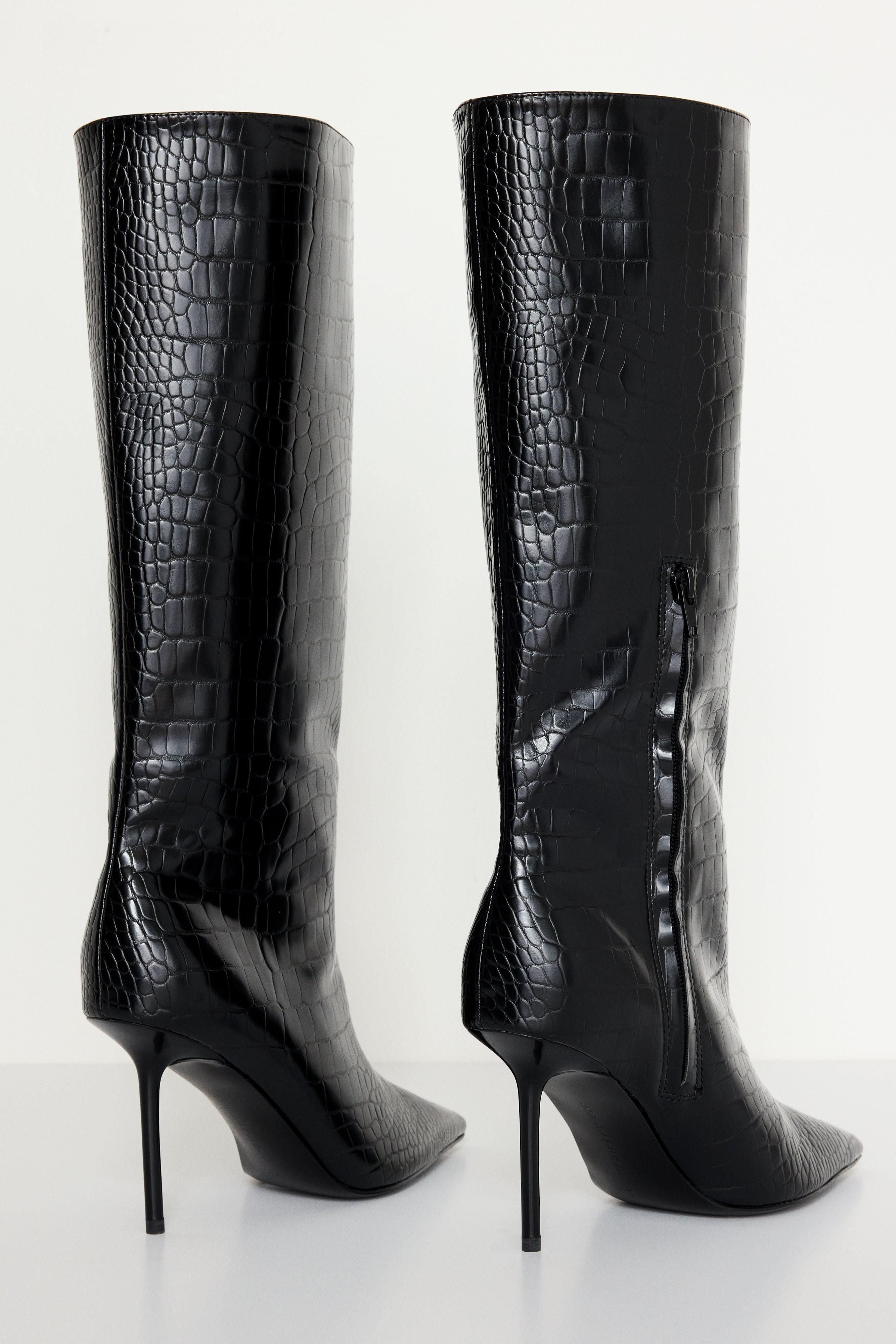 KNEE HIGH CROCODILE BOOT | BLACK001 Product Image