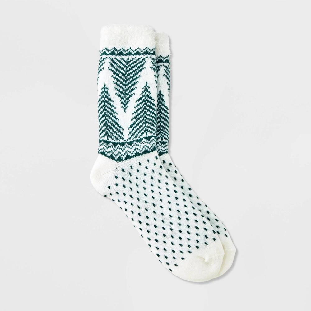 Womens Delicate Trees Double Lined Cozy Crew Socks - Auden Ivory/Green 4-10 Product Image