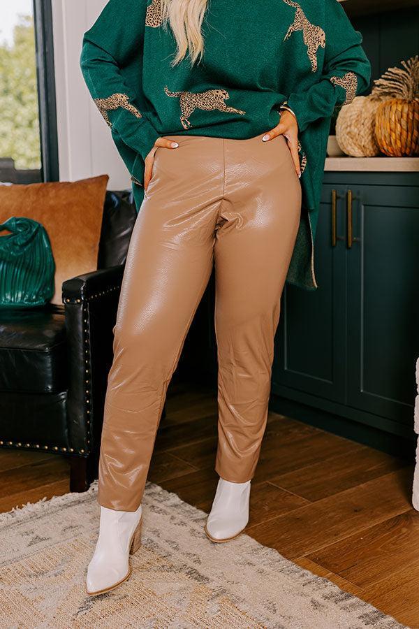 Flirty Allure High Waist Faux Leather Legging in Warm Taupe Curves Product Image