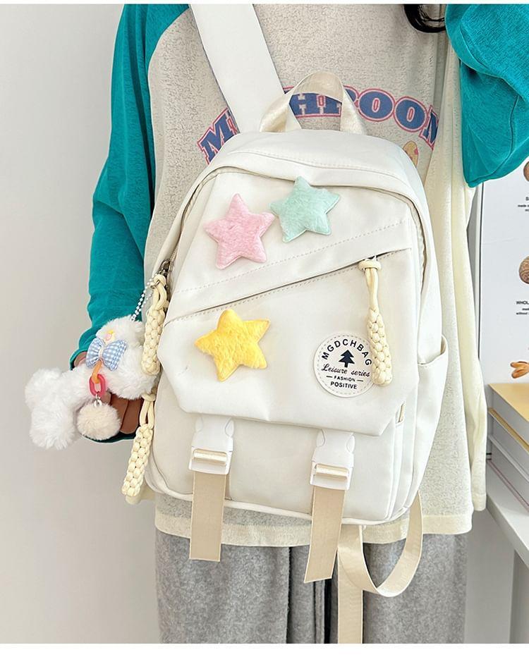 Lettering Applique Nylon Laptop Backpack / Star Badge / Bag Charm / Set Product Image