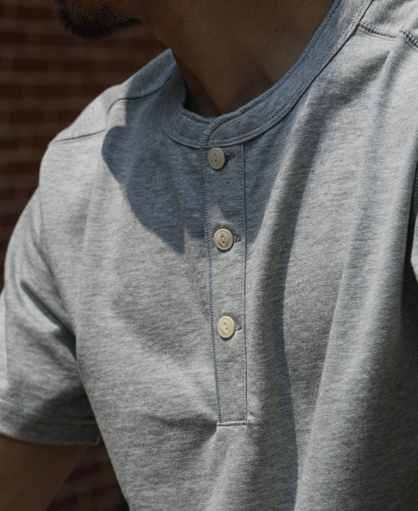 10.6 oz Cotton Short Sleeve Henley T-Shirt - Gray Product Image