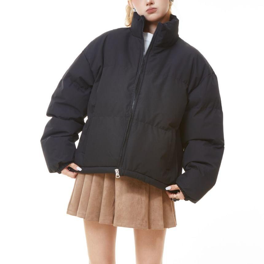 Stand Collar Plain Zipper Puffer Jacket Product Image