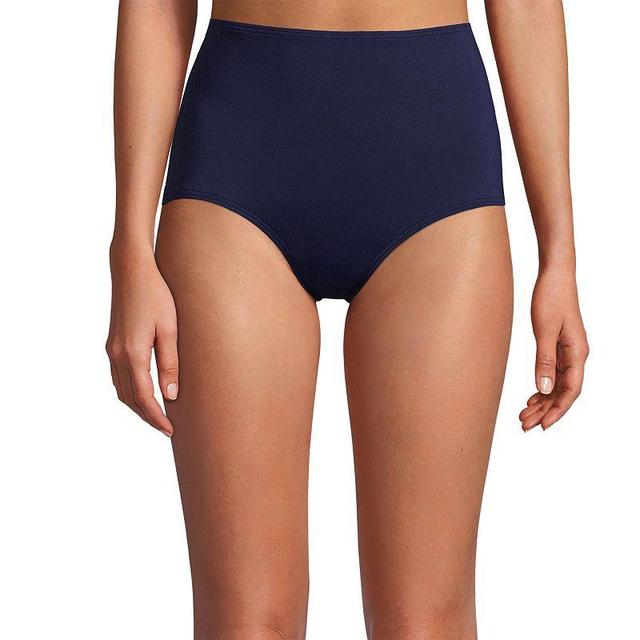 Womens Lands End Tummy Control Tugless High-Waisted Bikini Bottoms Deep Blue Product Image