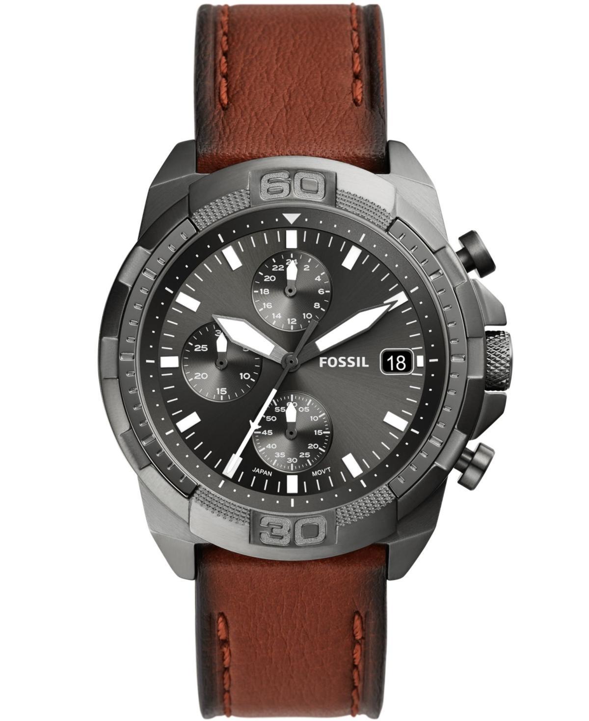 Fossil Mens Bronson Chronograph Brown Leather Strap Watch 44mm Product Image