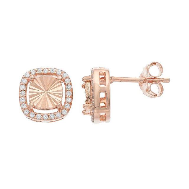 Sterling Silver Cubic Zirconia Cushion Stud Earrings, Womens, 14k Rose Gold Over Product Image