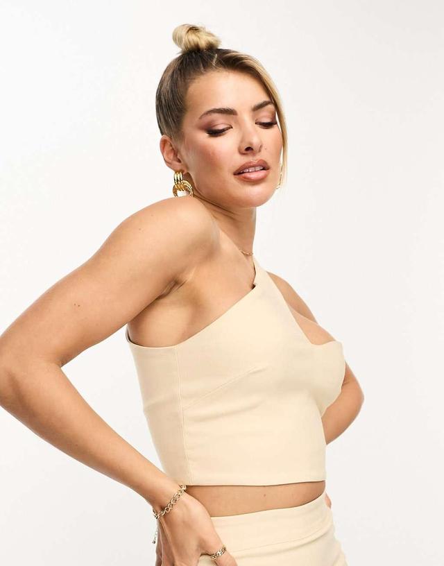 Vesper one-shoulder crop top in stone - part of a set Product Image