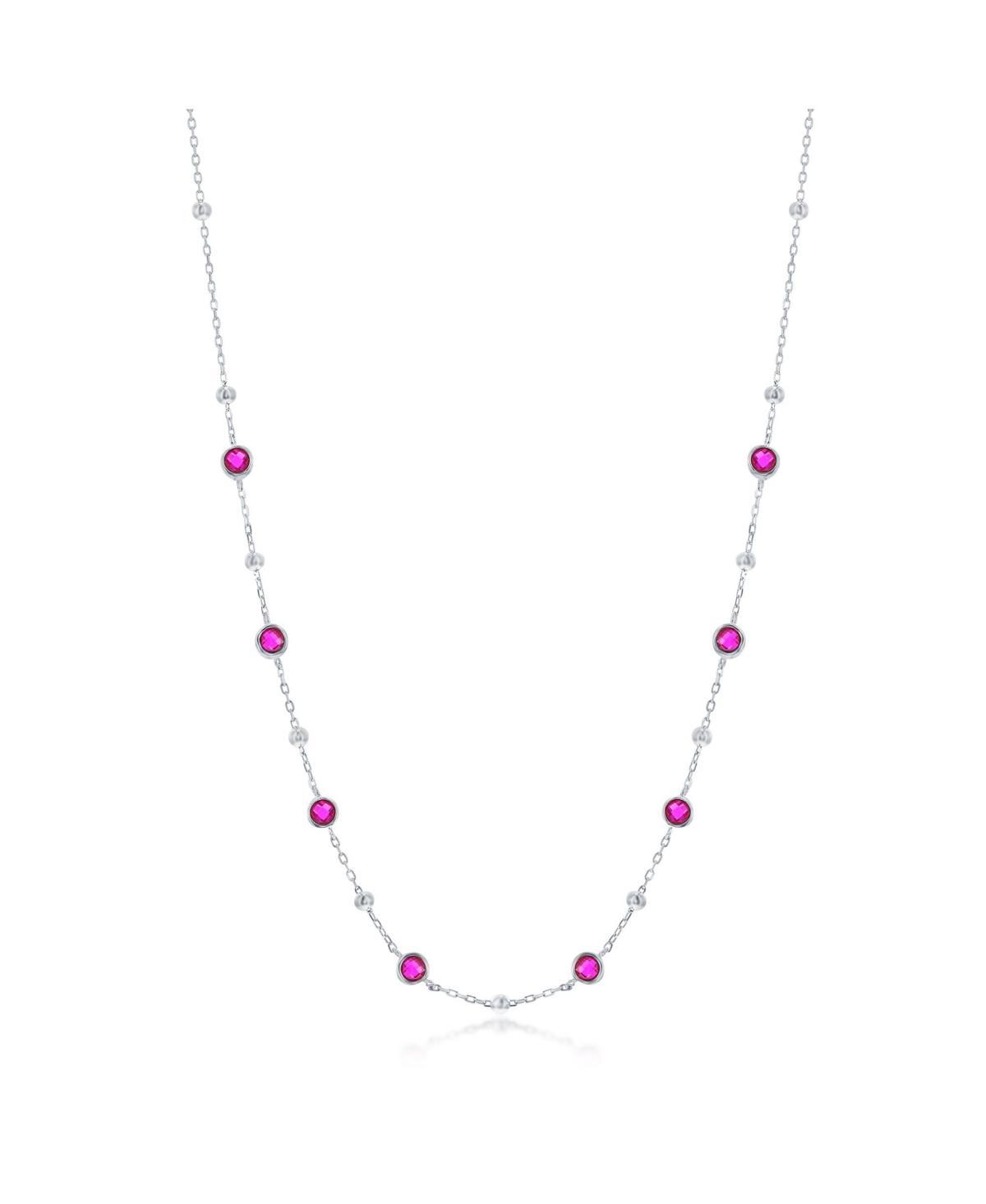 Argento Bella Sterling Silver Bezel-Set Cubic Zirconia & Bead Station Necklace, Womens Sterling Pink Product Image