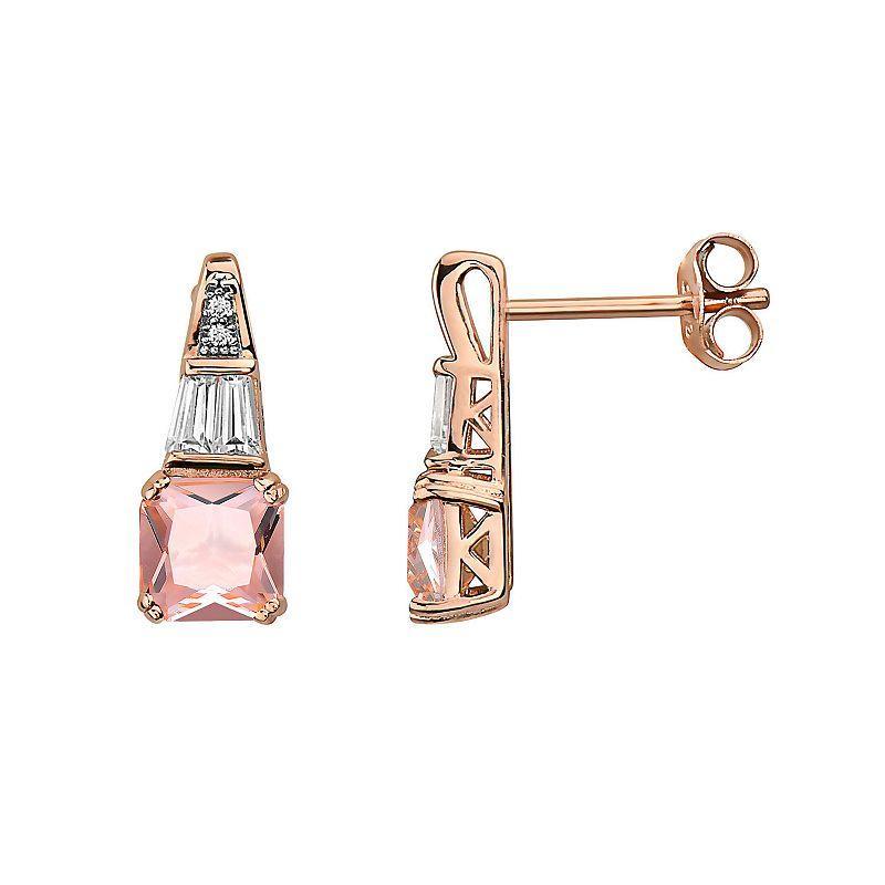 18k Rose Gold Over Sterling Silver Cubic Zirconia Leverback Earrings, Womens, Pink Product Image