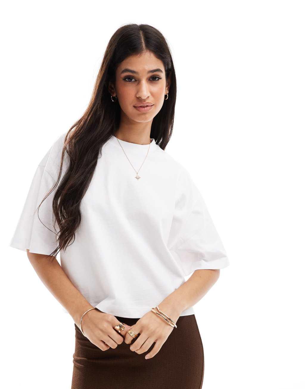 ASOS DESIGN boxy cropped t-shirt in white Product Image