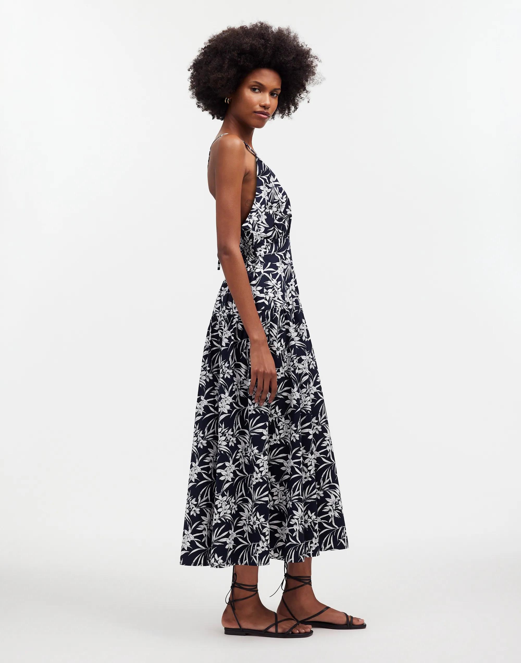 Smocked Halter Midi Dress in Floral Signature Poplin Product Image