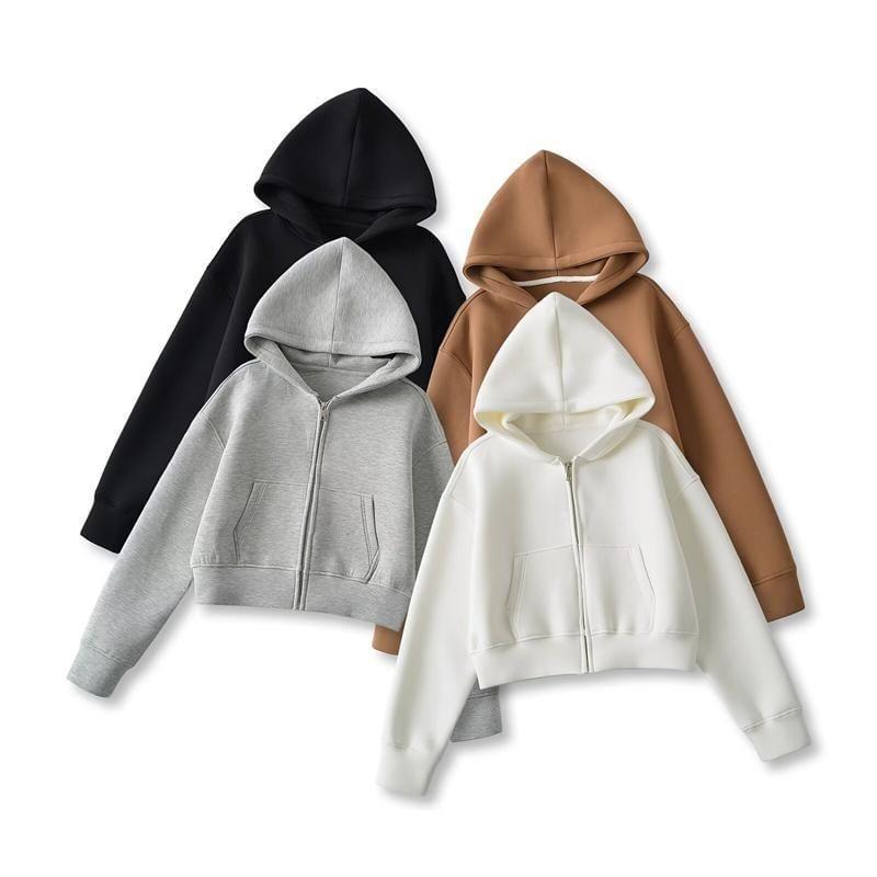 Plain Zip-Up Hoodie Product Image