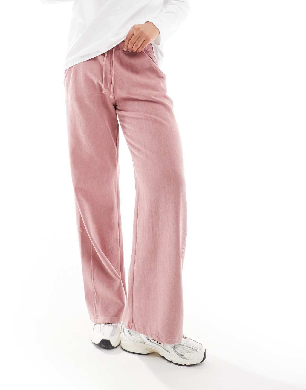 Pull&Bear wide leg sweatpants in washed pink Product Image