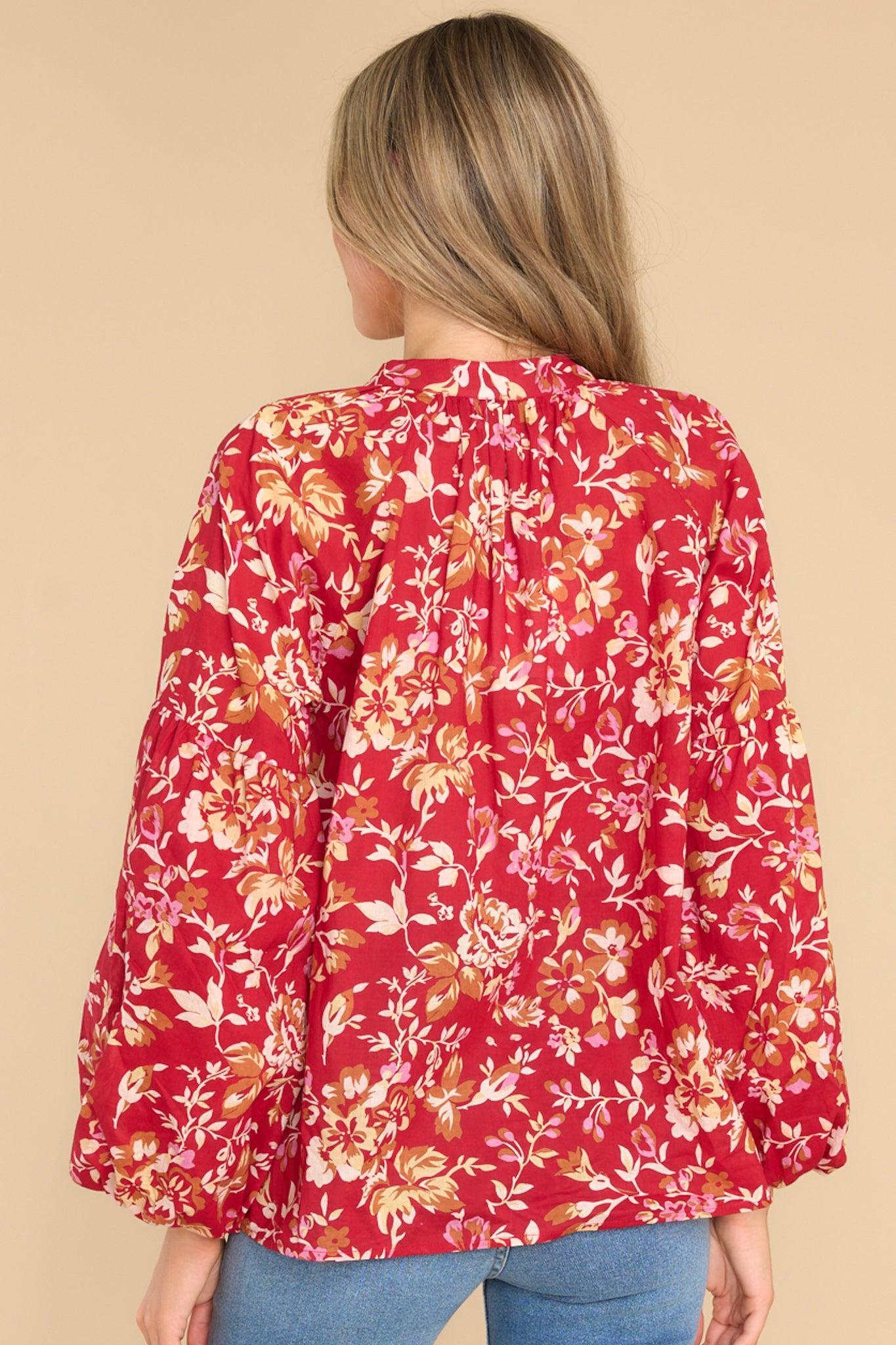 Emory Lodge Floral Cotton Button Front Top Red Product Image