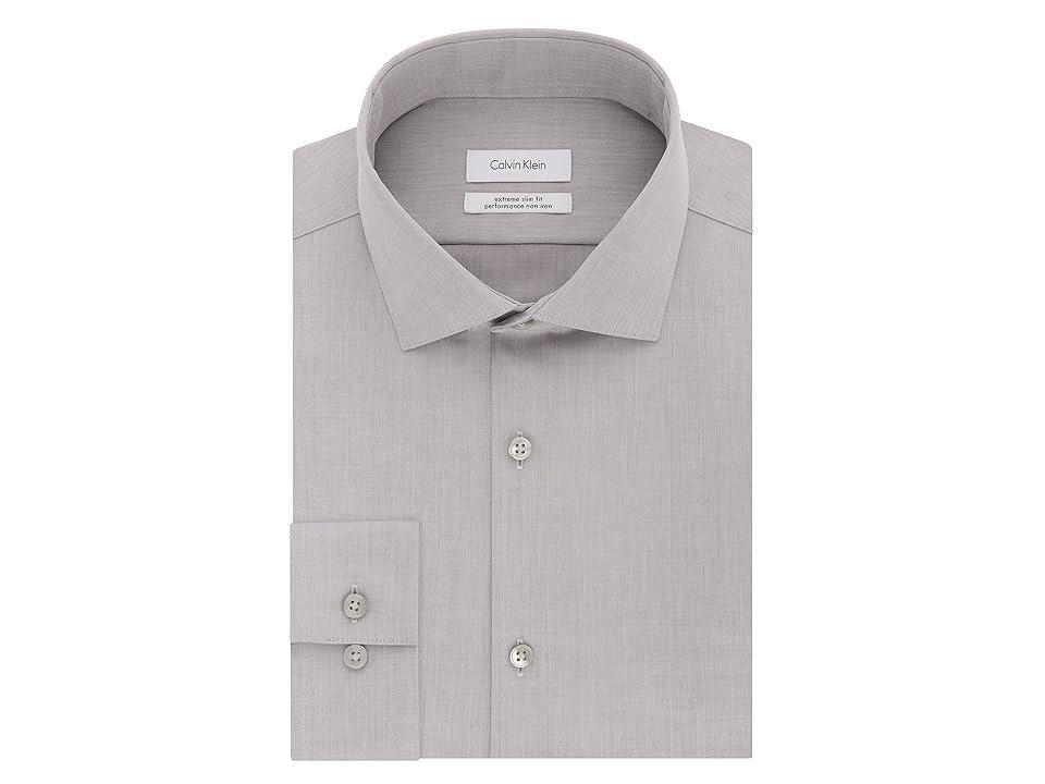 Calvin Klein Men's Dress Shirt Xtreme Slim Fit Non Iron Herringbone (Smoke) Men's Long Sleeve Button Up Product Image