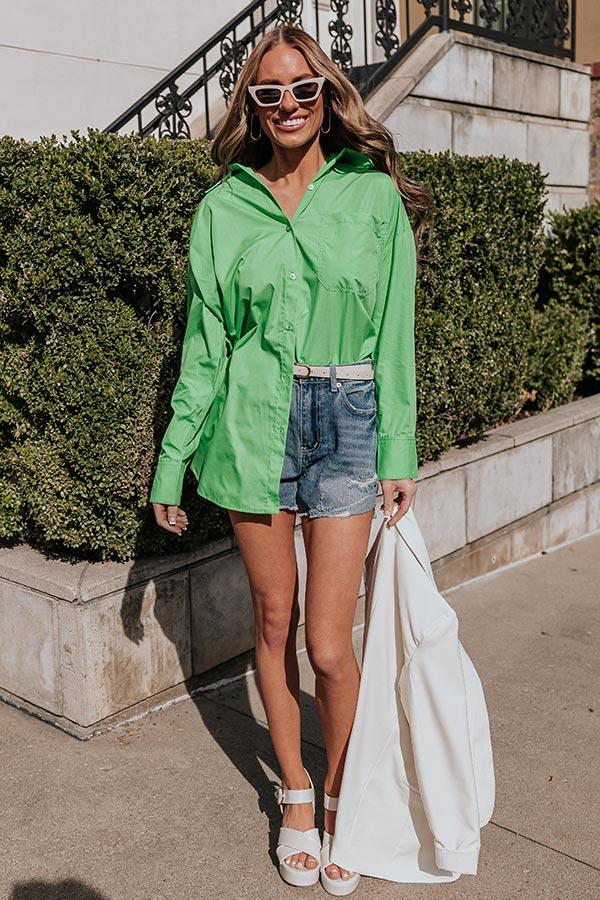 Urban Adventures Oversized Button Up In Kelly Green Product Image