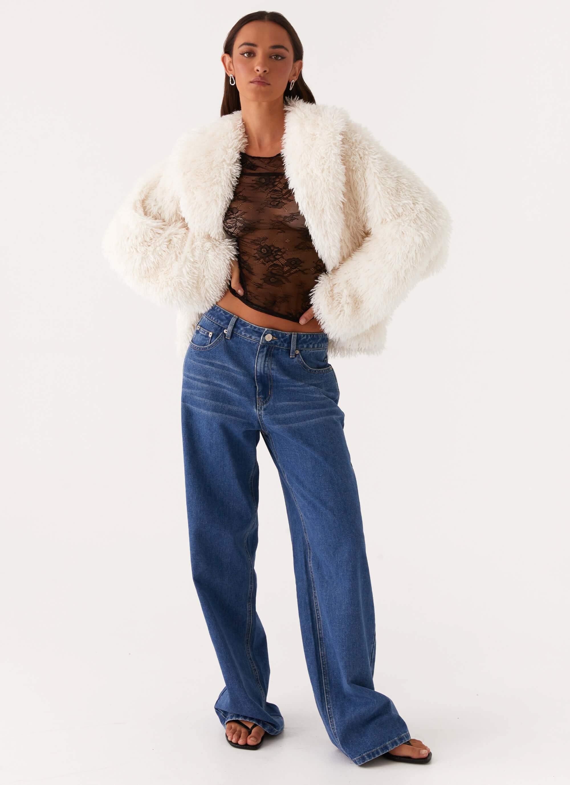 Denver Oversized Fur Jacket - Ivory Product Image