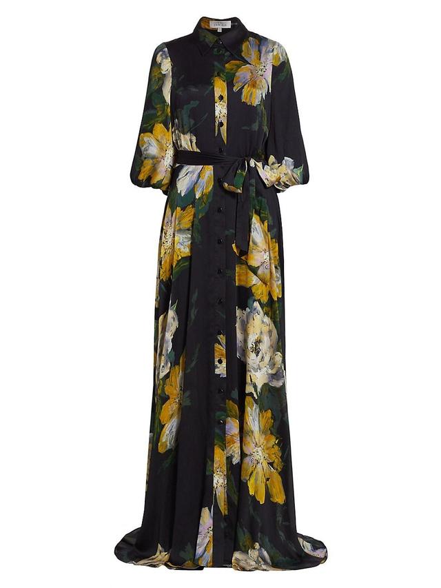 Womens Floral Chiffon Balloon-Sleeve Shirt Gown Product Image