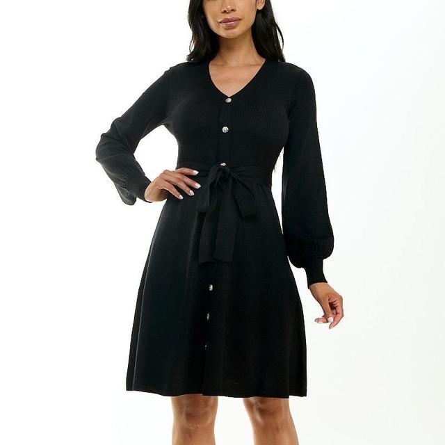 Womens Nina Leonard Balloon Sleeve Midi Sweater Dress Product Image