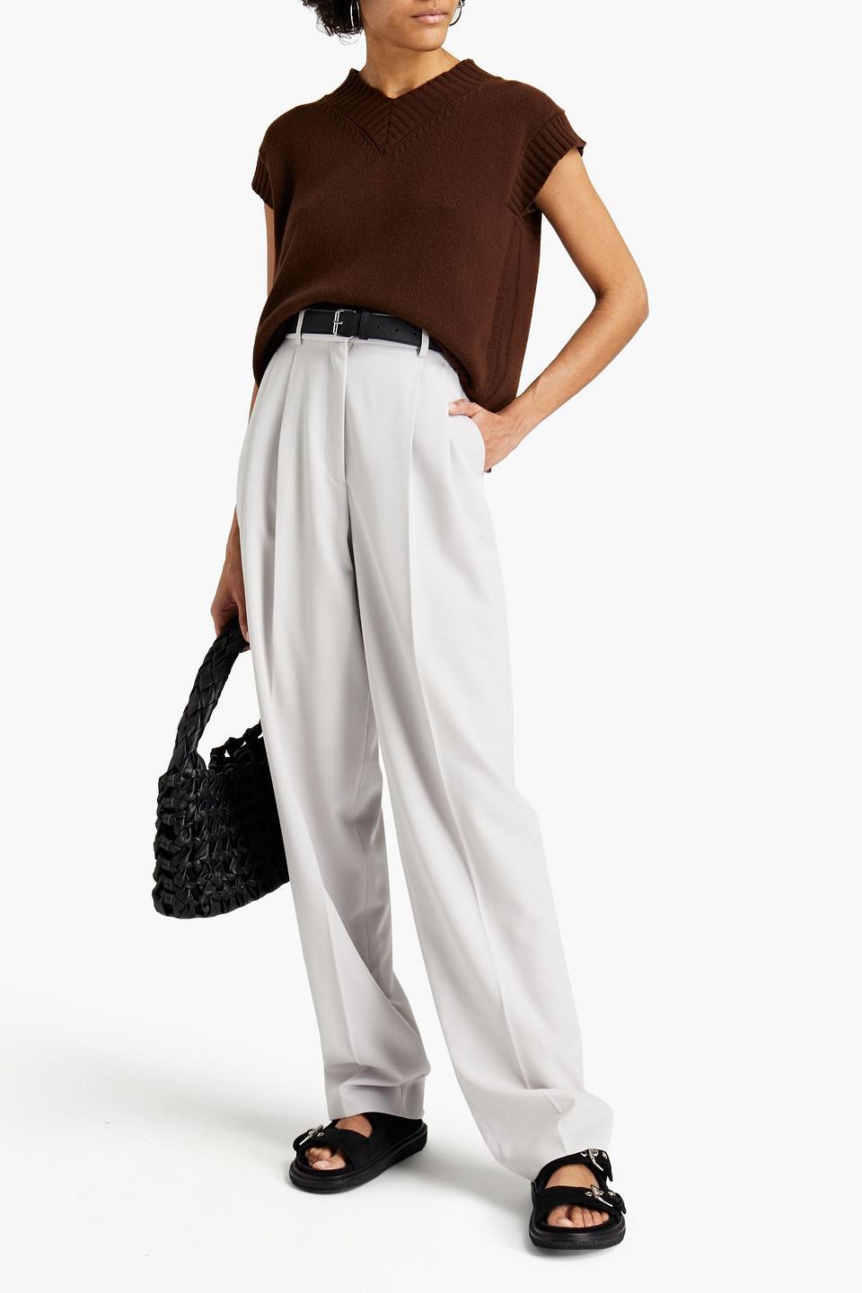 Pleated Wool-twill Wide-leg Pants In Light Gray product image