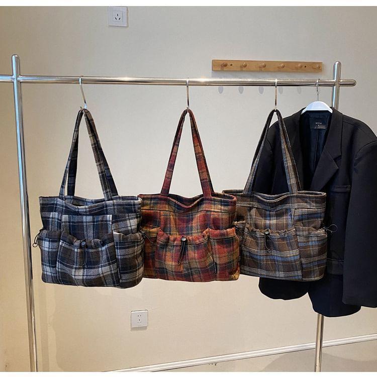 Plaid Multi-Pocket Tote Bag product image