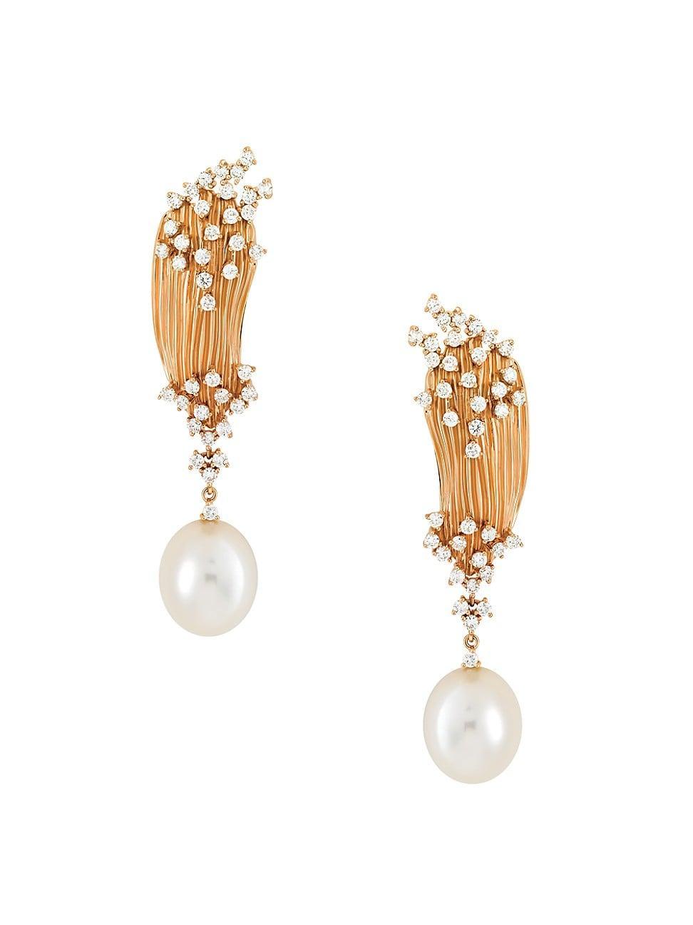 Womens Bahia 18K Rose Gold, Diamond & 11MM Pearl Drop Earrings Product Image