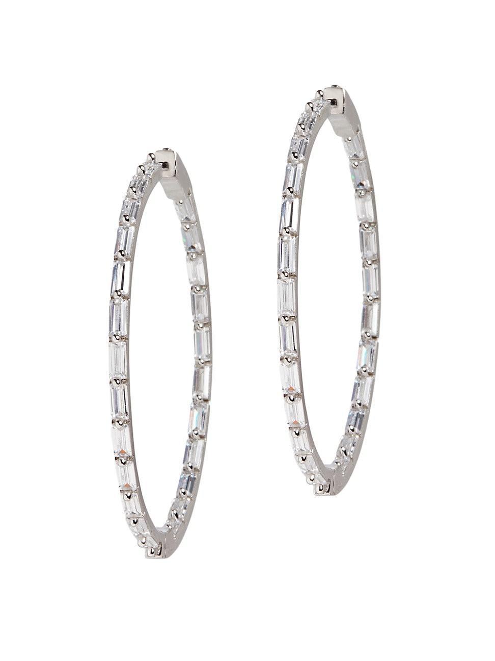 Womens The Collection Baguette 14K-Rose-Gold Vermeil & Crystal Hoops Product Image